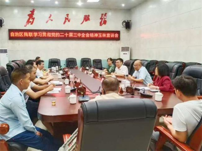 图为调研组在陆川县召开座谈会并宣讲党的二十届三中全会精神